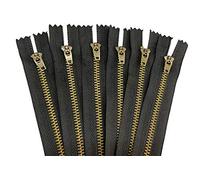 AMORNPHAN 6 pcs 6 Inch Metal Zippers Closed End #5 Black Tape Antique Brass Teeth Spring Lock Slider Heavy Duty for Jeans Denim Pockets Clothes Crafts Sewing (6")