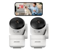 AMOROM 2K Indoor Security Wifi Camera with AI Custom Alerts, Pet Dog Cameras with App, Motion Detection, Pan/Tilt, Night Vision, Privacy Mode, Works with Alexa, 2.4GHz Wifi, 2 Pack