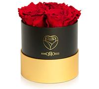 Amoroses Petite - Gift Box with 5 Eternal Stabilised Roses - An elegant Bouquet of Real Flowers | Gift Idea (Petite Black Box with Red Roses)