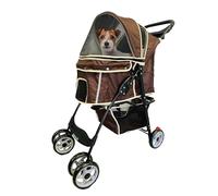 AmorosO 4 Wheels Pet Convenient Stroller | Portable Jogger Stroller for Small Medium Dogs Cats | Travel Folding Puppy Carrier Waterproof with Storage Basket (Brown/White)