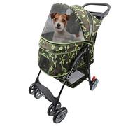AmorosO 4 Wheels Pet Convenient Stroller | Portable Jogger Stroller for Small Medium Dogs Cats | Travel Folding Puppy Carrier Waterproof with Storage Basket (Green Camo)