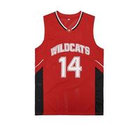 AMORTW Mens Wildcats High School 14 Troy Bolton Jersey 8 Chad Danforth Basketball Jersey for 90s Hiphop Party Costume, 14 Bolton Red, XL