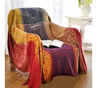 amorus Chenille Jacquard Tassels Throw Blanket Sofa Chair Cover Tablecloth - Colorful Tribal Pattern (59 Inch x 75 Inch)
