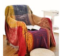 amorus JAY-TECH 60" x 75" Chenille Jacquard Tassels Throw Blankets for Bed Couch Decorative Soft Chair Cover - Colorful Tribal Pattern (M)