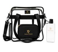 AmorVante Clear Backpack Set, 12x12x6 Inch Stadium Approved - Heavy Duty TPU Transparent Bag with Flat Water Bottle | Waterproof Clear Concert, Festival, Beach, Pool, Travel & Sports Event