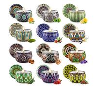 Amorxiao 12 Pcs Scented Candle Set with Iron Can, Soy Wax Portable Travel Candles Women Gift, Aromatherapy for Yoga, Relaxation, Stress Relief, Air Refresh, Birthday, Anniversary, Party