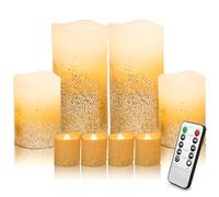 Amorxiao 8 Pack Gold Flameless Led Candles Light Flickering,Real Wax Fake Wick Moving Flame Faux Wickless Pillar,with Timer Remote,Suit for Festival Wedding Home Party Halloween Decorations