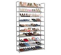 AMOS 10 Tier Extendable Shoe Rack 50 Pair Space Saving Storage Organiser with Waterproof Non-Woven Fabric Shelves