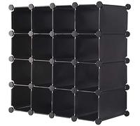 AMOS 16 Pair Interlocking Cube Shoe Storage Rack Organiser with Back Panels Space-Saving Adjustable Modular Slot Shelf Box Unit Boots Trainers Display Stand Holder (Black)