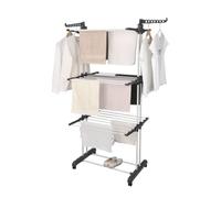 AMOS 4-Tier Foldable Clothes Drying Rack with Wheels, Adjustable Rack with Foldable Wings Large Capacity Laundry Airer for Indoor & Outdoor Use, Sturdy & Space-Saving Design (Grey) with shoe rack