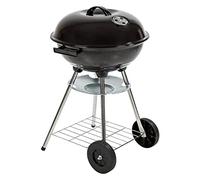 AMOS 48cm Portable Black Kettle Barbecue Grill With Wheels, Storage Shelf, Lid & Air Vent For Outdoor Cooking, Camping, Picnic