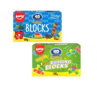 Amos 4D Gummy Building Blocks Candy 100g (Pack of 2) - Sour & Mixed Fruits Flavours - Fun Edible Candy Bricks for Kids & Adults (Assorted Flavour)