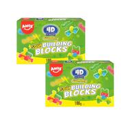 Amos 4D Gummy Building Blocks Candy 100g (Pack of 2) - Sour & Mixed Fruits Flavours - Fun Edible Candy Bricks for Kids & Adults (Sour Flavour)