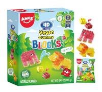 AMOS 4D Gummy Sweets Blocks & Bricks Candy, Vegan Fruits Sweet 4 Flavors (Strawberry & Watermelon & Pineapple & Mango), Mix Fruit Chews Sweet Party Bags- 240g