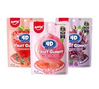 AMOS 4D Gummy Sweets, Fruit Burst Sweet Candy 3 Flavors (Strawberry & Peach & Grape) Sweets, Center Fill Real Fruit Juice Gums Candy, Chews Snacks Sweet for Party 65G Per Bag-3Bags
