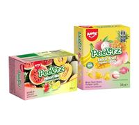 AMOS 5 Fruits Flavors Peelerz Sweet Candy (Mango & Peach & Banana & Pineapple & Lychee) & Melon Mix Peelable Gummy Candy with Watermelon & Cantaloupe