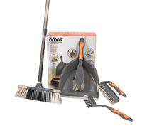 AMOS 5-in-1 Cleaning Set Perfect for Kitchens and Homes Includes Broom, Dustpan, Hand Brush, Scrubbing Brush, and Dish Brush - Grey