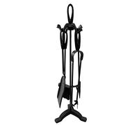 AMOS 5 Piece Fireplace Fireside Companion Metal Tools Set Including Tong Log Poker Pincers Shovel & Broom Black