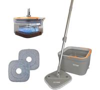 AMOS Advanced Spin Mop & Bucket Set - Self-Cleaning, 360-Degree Rotating Design with 3 Premium Microfiber Heads, Ideal for All Hard Floor Surfaces