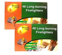 Bryant & May Firelighters 48 Long-Burning Fire Starters for BBQ, Fireplace, Grill, and Campfires Easy Ignition Firelighter Stick (2 Pack (96 firelighters))