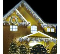 AMOS Christmas Icicle Lights - 720 LED Lights Memory Function Timer 21.5 Meter Length - White & Blue