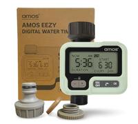 AMOS Digital Water Timer - Programmable Garden Irrigation Controller with LCD, Auto/Manual Modes, Rain Delay, Child Lock - Hose Sprinkler System for Lawn, Plants & Outdoor Watering