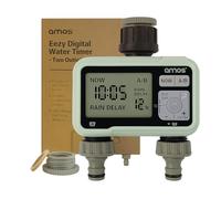 AMOS Digital Water Timer - Programmable Garden Irrigation Controller with LCD, Auto/Manual Modes, Rain Delay, Child Lock - Hose Sprinkler System for Lawn, Plants & Outdoor Watering