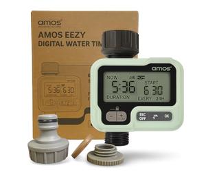 AMOS Digital Water Timer - Programmable Garden Irrigation Controller with LCD, Auto/Manual Modes, Rain Delay, Child Lock - Hose Sprinkler System for Lawn, Plants & Outdoor Watering