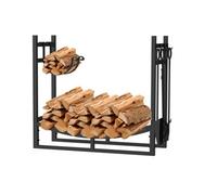 Amos Firewood Stand Log Rack Holder With 4 Piece Fireplace Tools Set Black