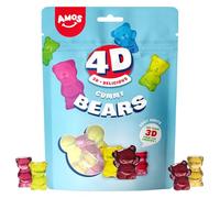 AMOS Gummy Sweets Mix Fruits, 4D Bear 4 Flavours (Strawberry & Peach & Blue-berry & Lychee) Sweets Candy, Mix Fruit Made Chews Gummy Sweet Cany -120G