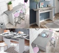 Amos Mann Furniture Alvor Concrete Grey Effect And White Slim Extending Breakfast Bar Table