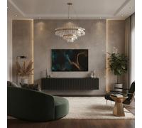 Amos Mann Furniture Antibes Black Slat Effect Wall Mounted Floating Wide 154Cm Large Tv Entertainment Unit