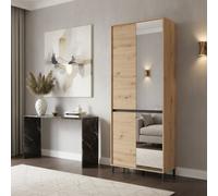 Amos Mann Furniture Flannan Oak Effect Half Mirrored 40 Pair Tall Large Shoe Cabinet Cupboard