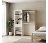 Amos Mann Furniture Kubik Oak And White Doorless Open Closet System Wardrobe With Shelves And Rails