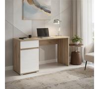 Amos Mann Furniture Langley Oak And White Gloss Computer Study Desk With Drawer And Cupboard