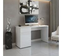 Amos Mann Furniture Langley White Gloss Computer Office Study Desk With Drawer And Cupboard