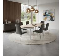 Amos Mann Furniture Lukas White And Oak Effect Round Extending Dining Table -