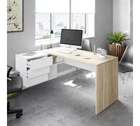 Amos Mann Furniture Mensa White And Oak Large Corner Desk With Drawers