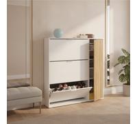 Amos Mann Furniture Miami Natural Oak Effect And White Large Shoe Cabinet With Drawer