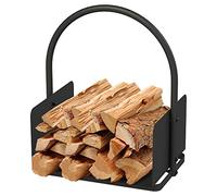 AMOS Metal Fireplace Log Holder Cradle Basket With Handle For Wood Coal Kindling Indoor Outdoor Black