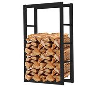 AMOS Metal Firewood Log Rack Stand Holder For Outdoor Indoor Fireplace Wood Storage Shelf, Black