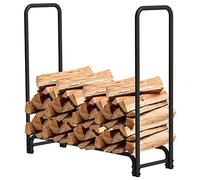 AMOS Metal Outdoor 4ft Firewood Log Rack With Cover Heavy Duty Garden Fire Wood Storage Unit Load Capacity Up To 125kg Black