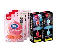 Amos Music Lollipop 2-Pack Blueberry & Strawberry and 3-Pack 4D Gummies Peach Sweets, Natural Flavor Perfect Party Favor Novelty Gift For Him Or Her