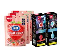 Amos Music Lollipop 2-Pack Blueberry & Strawberry and 3-Pack 4D Gummies Strawberry Sweets, Natural Flavor Perfect Party Favor Novelty Gift For Him Or Her