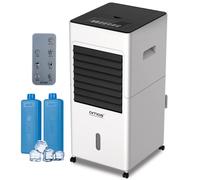 AMOS Portable Air Cooler with 5L Water Tank, Remote Control, 3 Fan Speeds, Digital Display, 12H Timer, Oscillation, Wheels & 2 Ice Packs - Cooling and Humidifying Fan for Home or Office