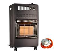 AMOS Portable Calor Gas Heater, 4.2KW, 3 Heat Settings, Foldable & Free-Standing with Wheels, Suitable for Indoor and Outdoor Use, Includes Regulator & Hose, Black