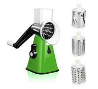 Amos Rotary Multifunction Cheese Grater, Vegetable Fruit Slicer With 3 Stainless Steel Drum Blades - Green