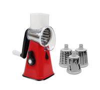 AMOS Rotary Multifunction Cheese Grater, Vegetable Fruit Slicer with Three Stainless Steel Drum Blades Red