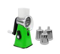 AMOS Rotary Multifunction Cheese Grater, Vegetable Fruit Slicer with Three Stainless Steel Drum Blades Green
