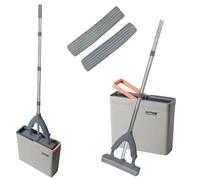 AMOS Self-Cleaning Sponge Mop and Bucket Set with 3X Super High Absorption Sponge Heads, Adjustable Height Suitable for All Hard Floors Lightweight with Carry Handle